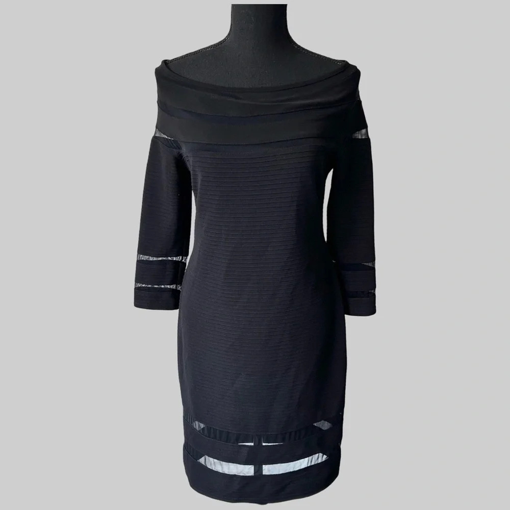 Joseph Ribkoff Boat Neck Sheath Dress with Mesh Inserts